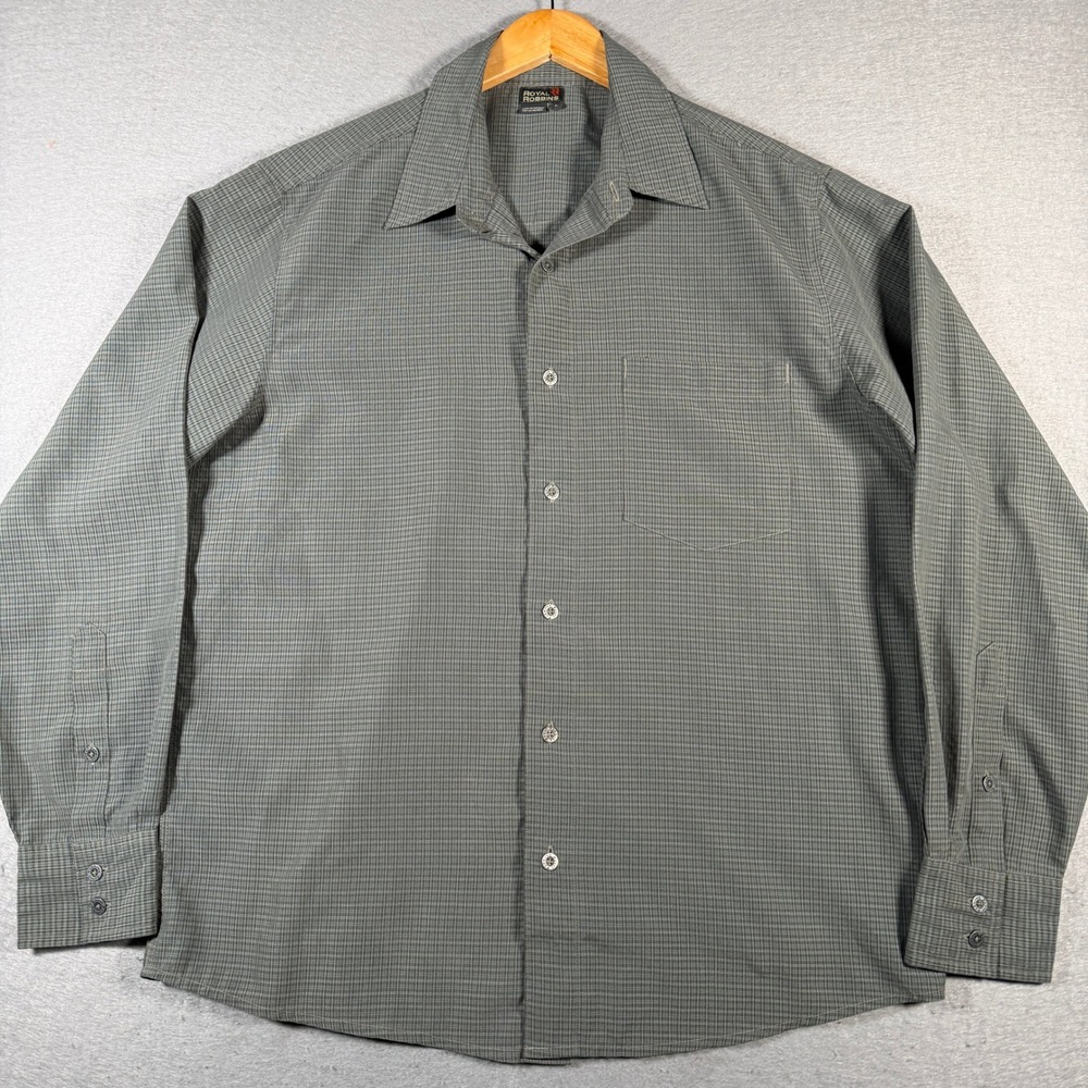 Royal Robbins Button Down Long Sleeve Shirt Mens Size XL‎ Grey Plaid Pattern